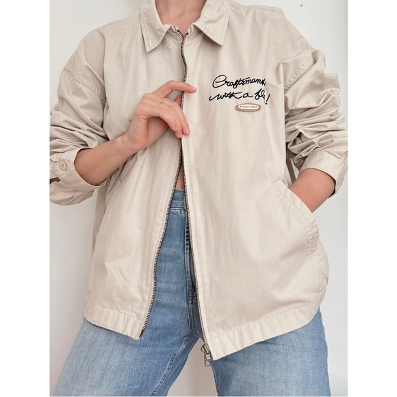 VINTAGE CHEVIGNON CRAFTSMANSHIP BEIGE COTTON BOMBER JACKET EMBROIDERY UNISEX L - Picture 5 of 15